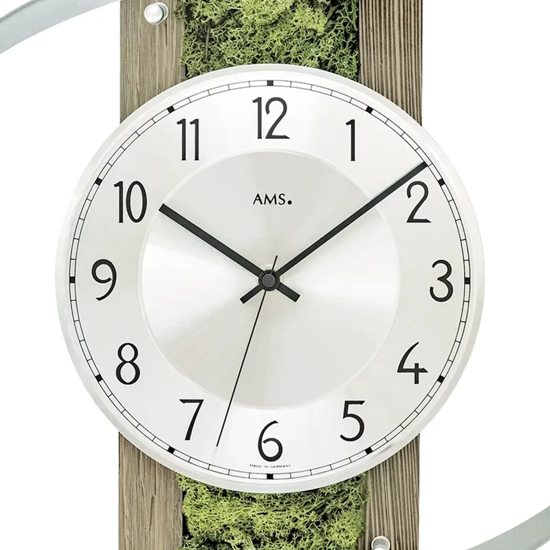 AMS Funk F5517 Wanduhr • Naturmoos-Einlage • Mineralglas