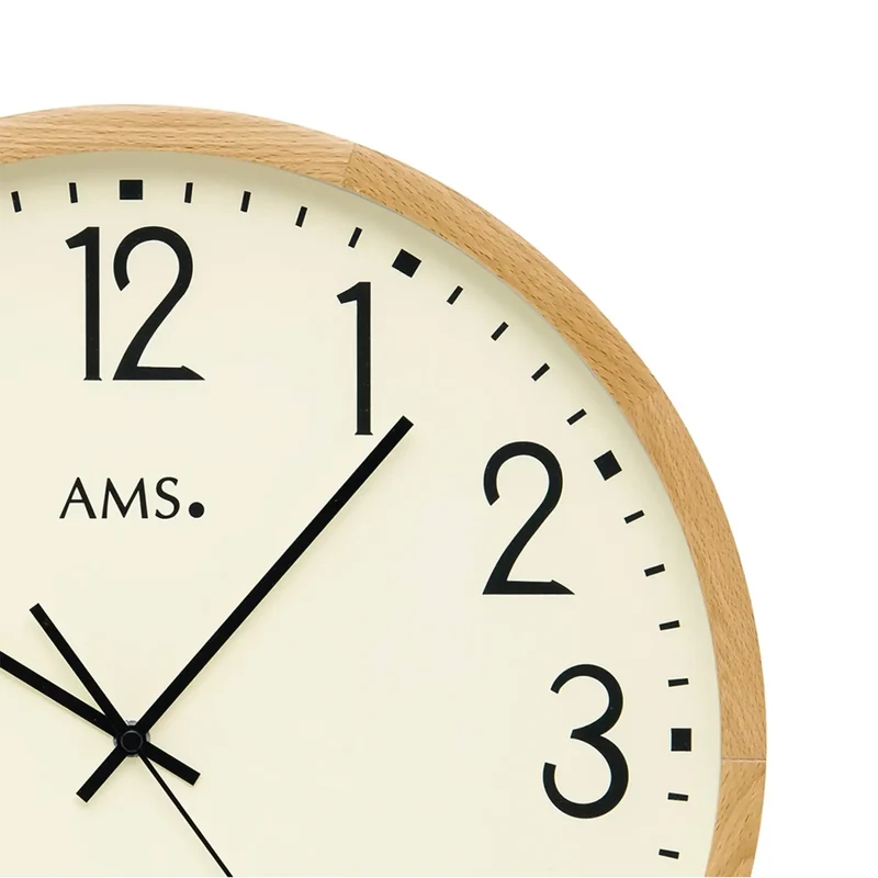 AMS Funk F5534 Wanduhr • Buche Massivholz • Präzises Funk-Uhrwerk
