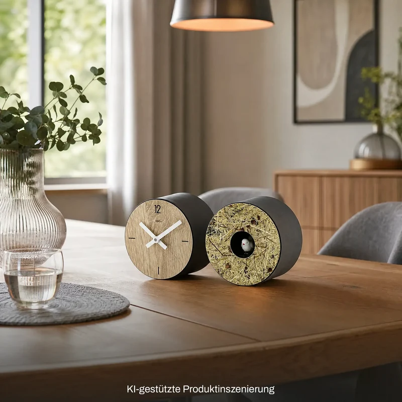 AMS Design T1312 Tischuhr • Sonoma-Eiche • Mit Vogelmelodie