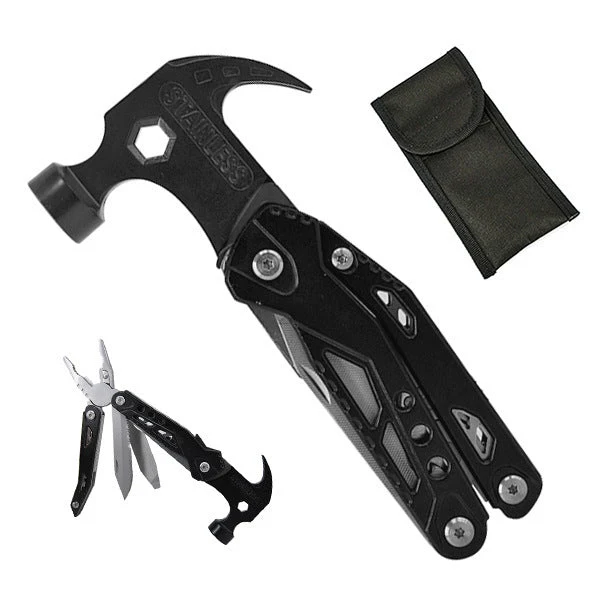 19-in-1 Multitool Hamer – Veelzijdig Gereedschap met Combinatie van Hamer, Tang, Schroevendraaier, Mes, Flesopener en 13 Extra Functies voor Camping, Klussen en Noodgevallen | Sansoti