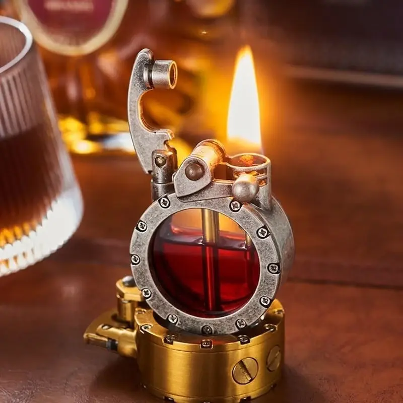 Vintage Transparante Aansteker – Zinken Metalen Benzine-aansteker met Retro Charme voor Verzamelaars | Sansoti