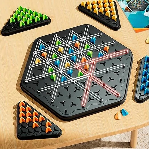 Strategisch Driehoekspel – Elastiekenpuzzel met Houten Pinnen voor Concentratie en Tactisch Denken | Sansoti
