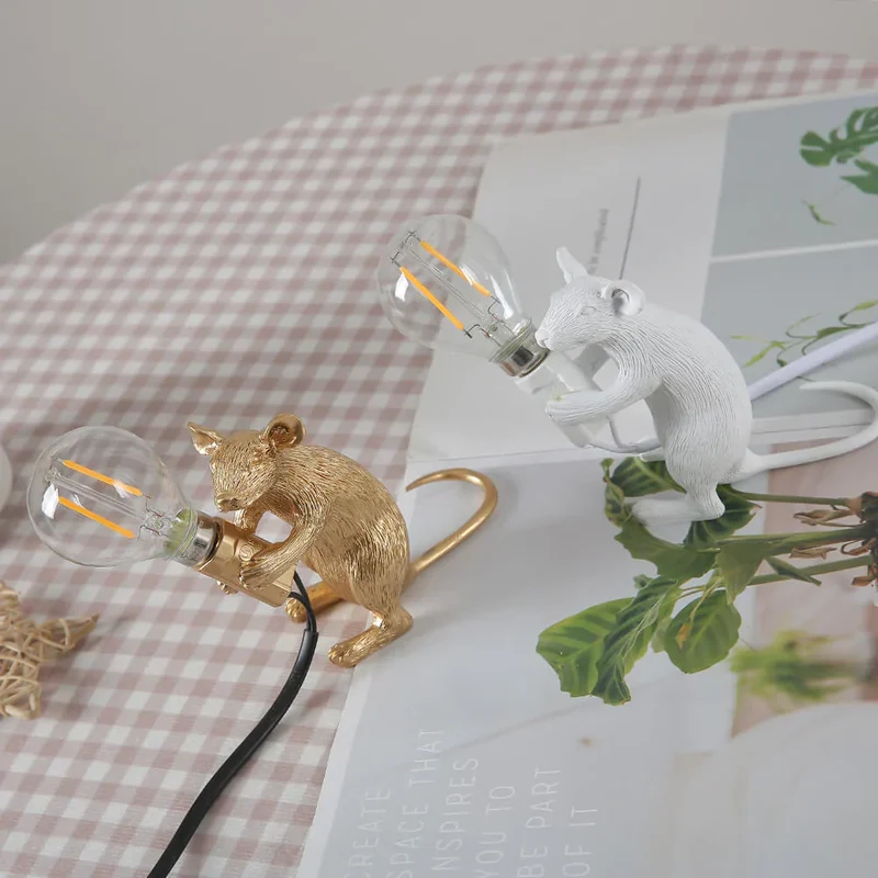 Decoratieve Muizenlamp Hars LED Verlichting Zittend of Liggend Wit Goud Zwart Tafel- en Nachtkastlamp voor Woonkamer Slaapkamer Kinderkamer | Sansoti