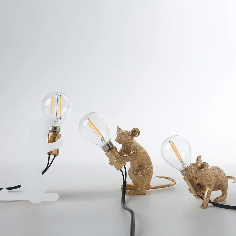 Decoratieve Muizenlamp Hars LED Verlichting Zittend of Liggend Wit Goud Zwart Tafel- en Nachtkastlamp voor Woonkamer Slaapkamer Kinderkamer | Sansoti
