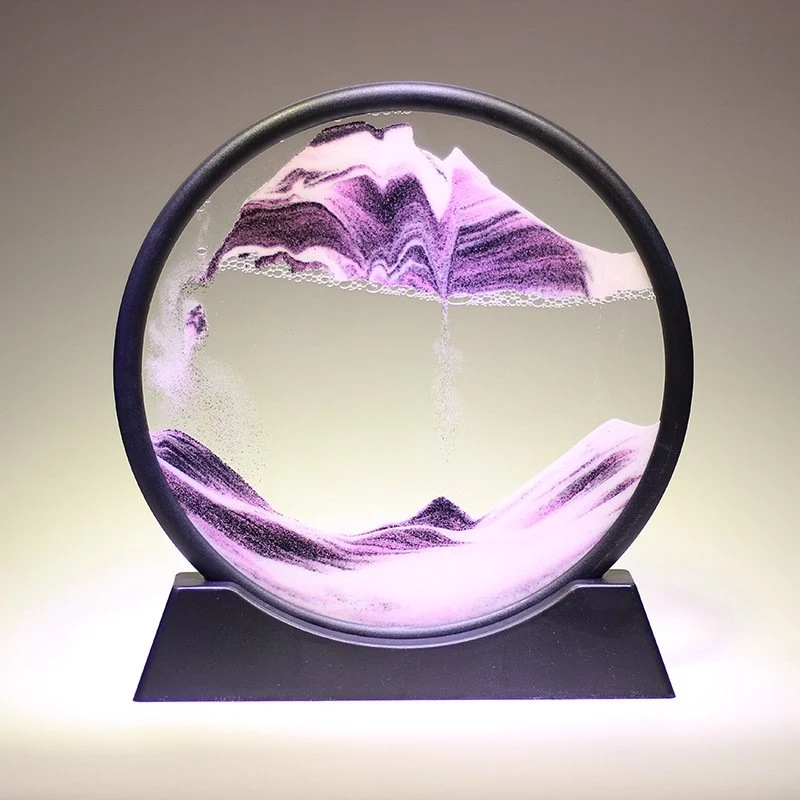 3D Zandkunst Schilderij met Stromend Zandeffect – Decoratief Glazen Kunstobject – Bewegende Zandpatronen in Glas – Rustgevende Bureaudecoratie | Sansoti