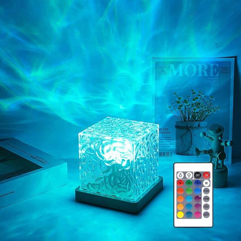 Oceaangolf Projectorlamp met Noorderlicht Effect 16 Kleuren Afstandsbediening Natuurlijk Houtfinish | Sansoti