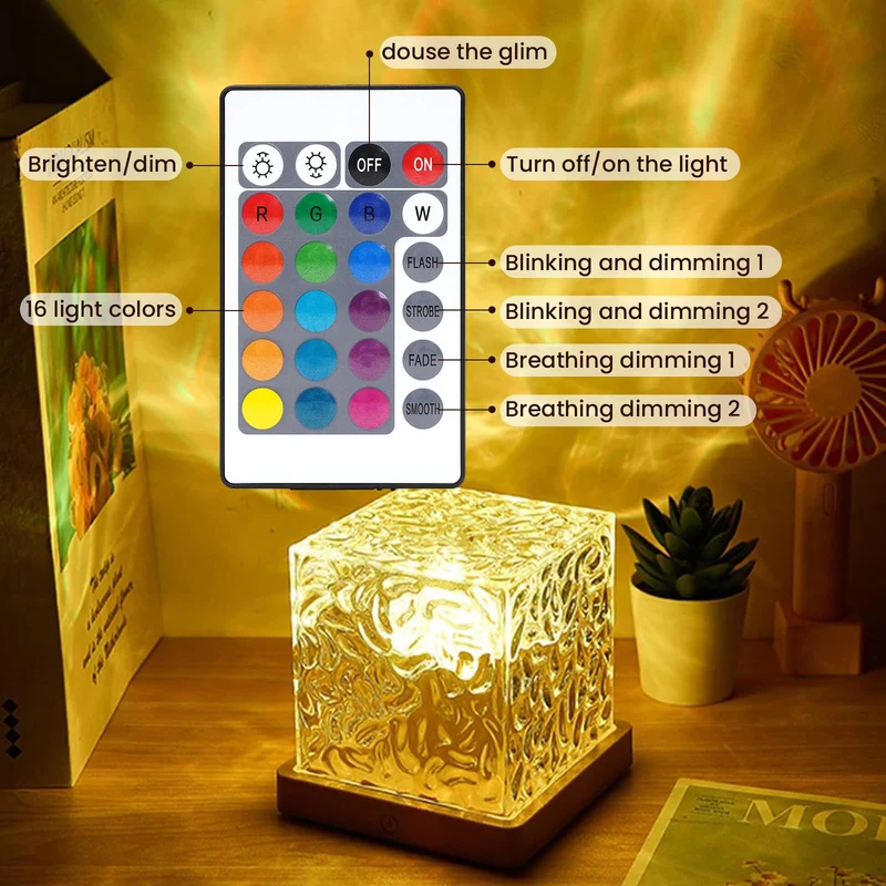 Oceaangolf Projectorlamp met Noorderlicht Effect 16 Kleuren Afstandsbediening Natuurlijk Houtfinish | Sansoti