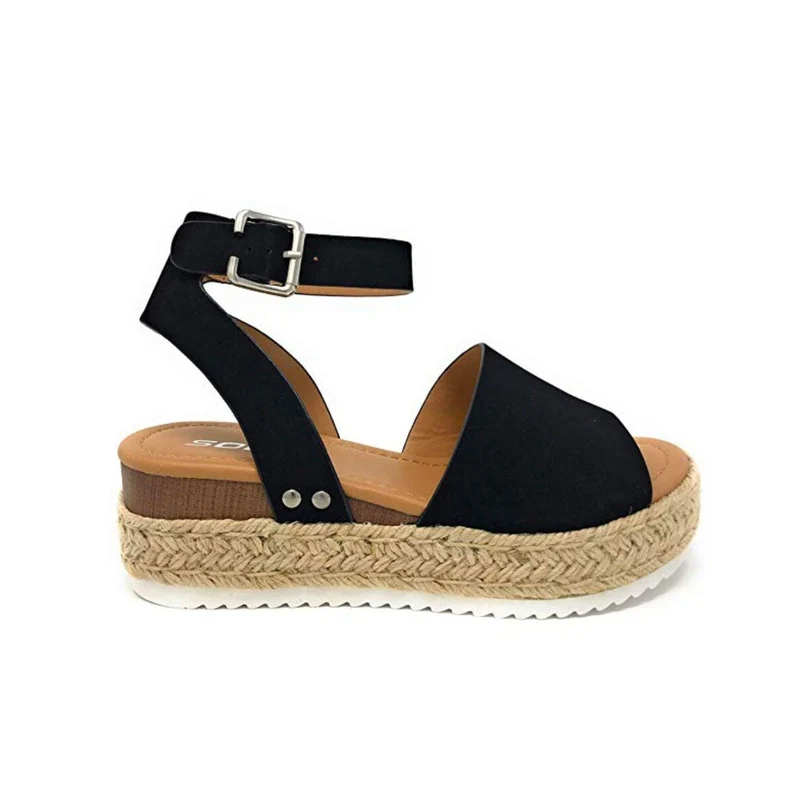 Dames Plateau Sandalen met Verstelbaar Enkelbandje | Zomerse Sleehak Schoenen met Open Teen voor Dagelijks Gebruik | Sansoti