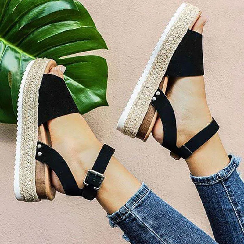 Dames Plateau Sandalen met Verstelbaar Enkelbandje | Zomerse Sleehak Schoenen met Open Teen voor Dagelijks Gebruik | Sansoti