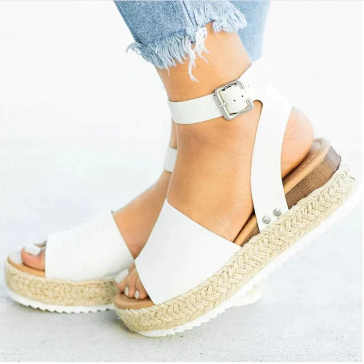 Dames Plateau Sandalen met Verstelbaar Enkelbandje | Zomerse Sleehak Schoenen met Open Teen voor Dagelijks Gebruik | Sansoti