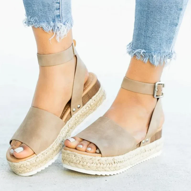 Dames Plateau Sandalen met Verstelbaar Enkelbandje | Zomerse Sleehak Schoenen met Open Teen voor Dagelijks Gebruik | Sansoti