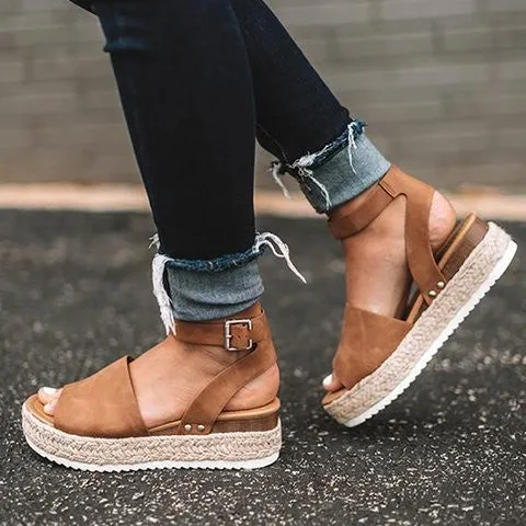 Dames Plateau Sandalen met Verstelbaar Enkelbandje | Zomerse Sleehak Schoenen met Open Teen voor Dagelijks Gebruik | Sansoti