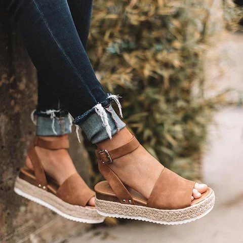 Dames Plateau Sandalen met Verstelbaar Enkelbandje | Zomerse Sleehak Schoenen met Open Teen voor Dagelijks Gebruik | Sansoti