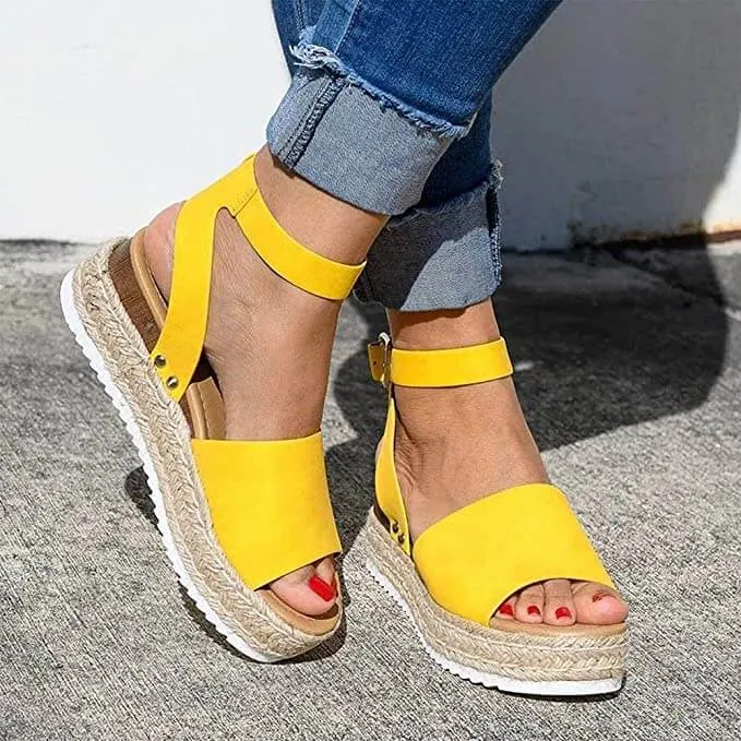Dames Plateau Sandalen met Verstelbaar Enkelbandje | Zomerse Sleehak Schoenen met Open Teen voor Dagelijks Gebruik | Sansoti