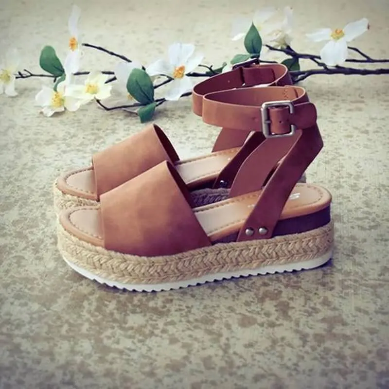 Dames Plateau Sandalen met Verstelbaar Enkelbandje | Zomerse Sleehak Schoenen met Open Teen voor Dagelijks Gebruik | Sansoti