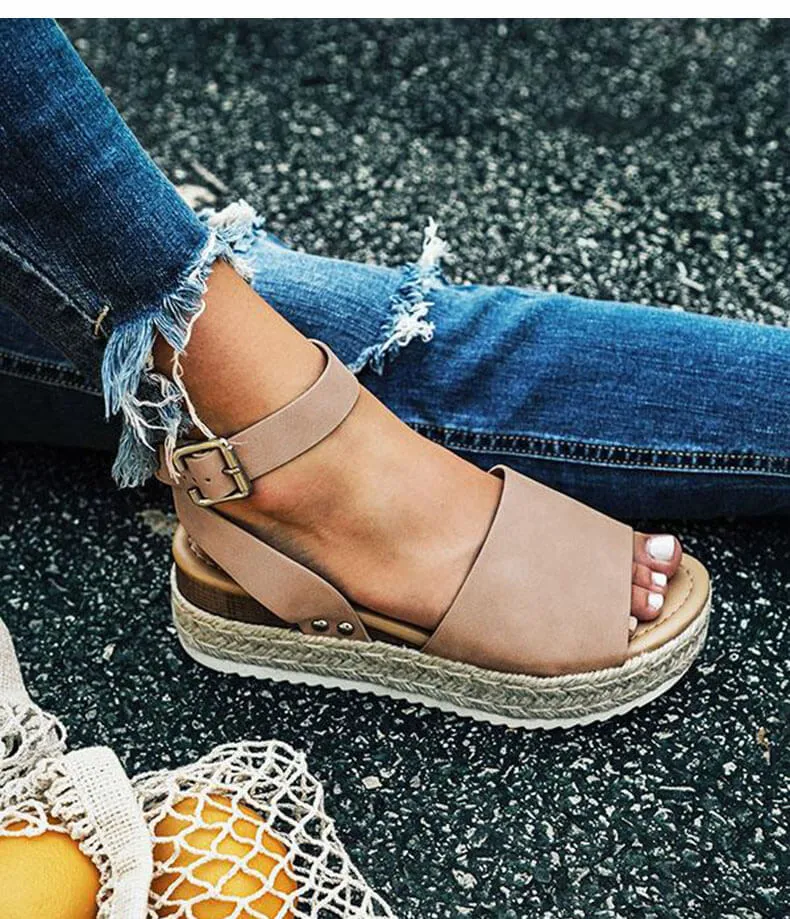 Dames Plateau Sandalen met Verstelbaar Enkelbandje | Zomerse Sleehak Schoenen met Open Teen voor Dagelijks Gebruik | Sansoti