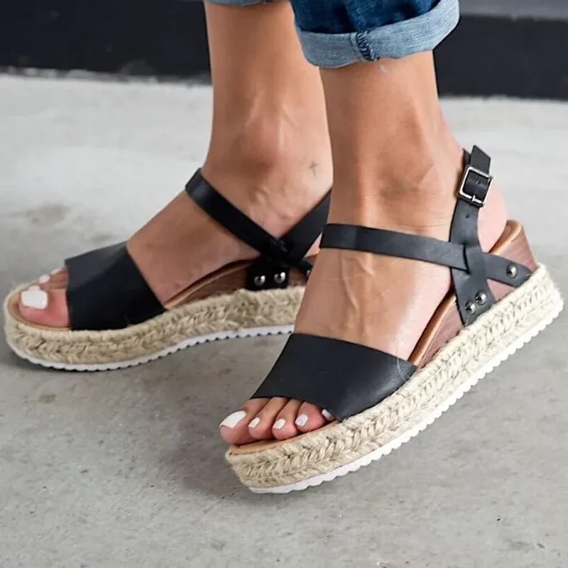 Dames Plateau Sandalen met Verstelbaar Enkelbandje | Zomerse Sleehak Schoenen met Open Teen voor Dagelijks Gebruik | Sansoti
