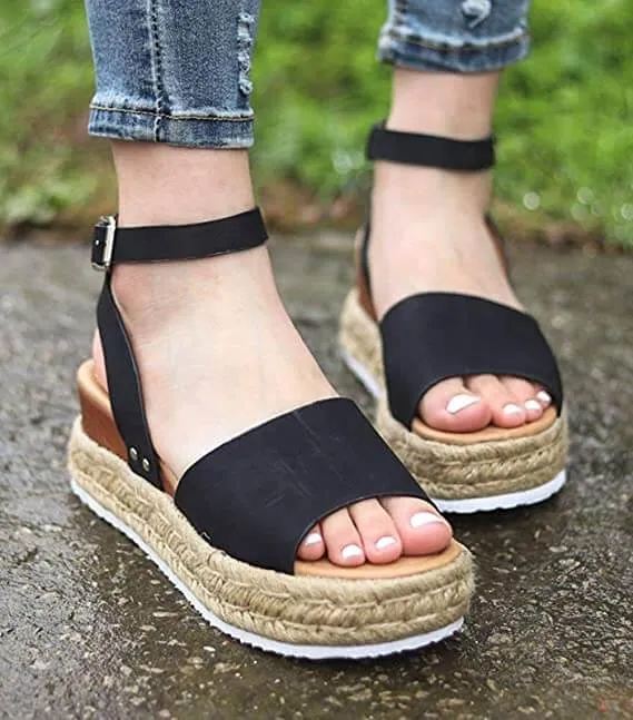 Dames Plateau Sandalen met Verstelbaar Enkelbandje | Zomerse Sleehak Schoenen met Open Teen voor Dagelijks Gebruik | Sansoti