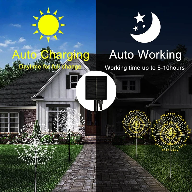 Solarlamp Vuurwerkeffect 120 LED Waterdicht Tuinverlichting 70cm voor Pad Zwembad | Sansoti