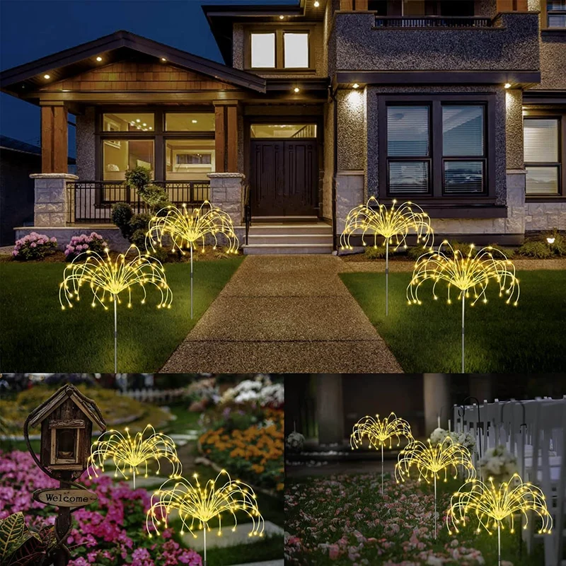 Solarlamp Vuurwerkeffect 120 LED Waterdicht Tuinverlichting 70cm voor Pad Zwembad | Sansoti