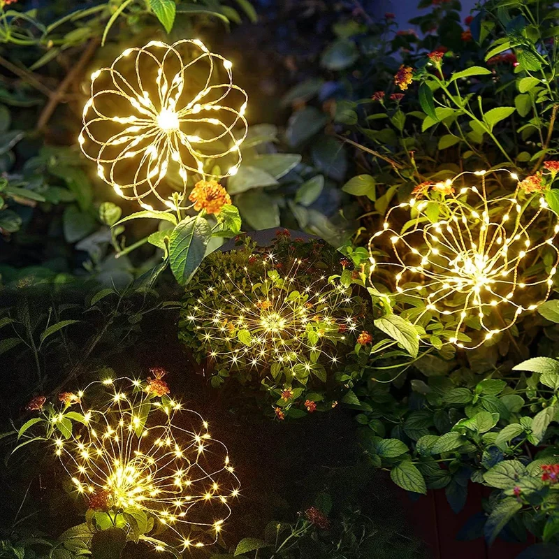 Solarlamp Vuurwerkeffect 120 LED Waterdicht Tuinverlichting 70cm voor Pad Zwembad | Sansoti