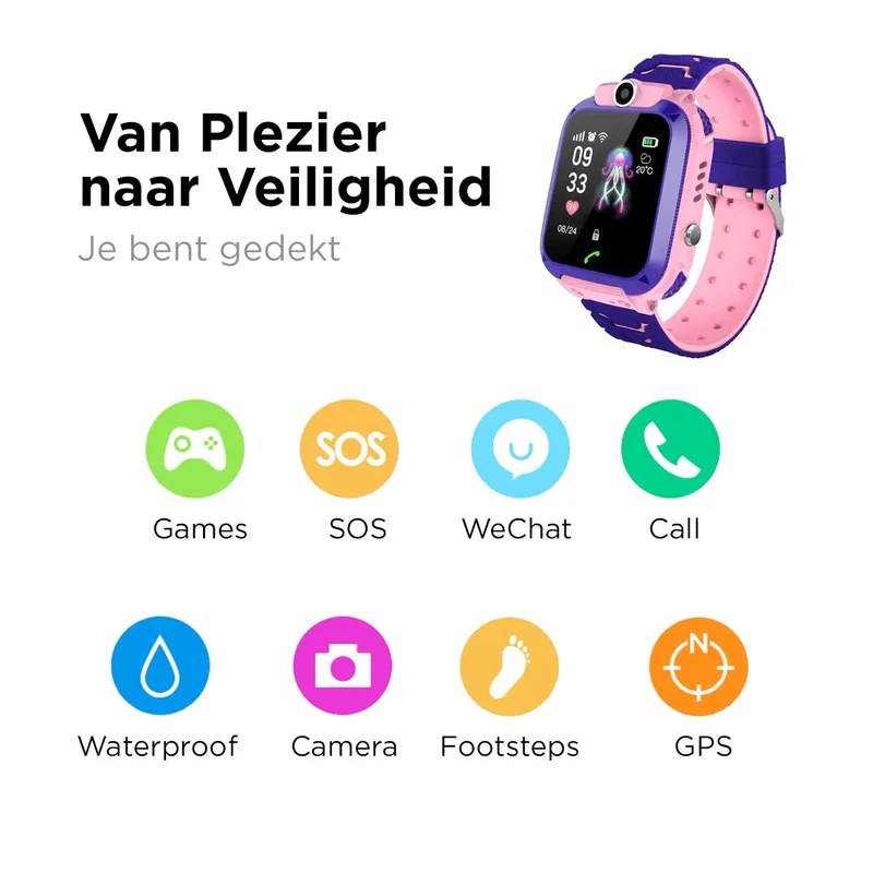 Kinder Smartwatch met LBS-Tracking en Waterdicht Ontwerp voor Kinderen Roze Blauw | Sansoti