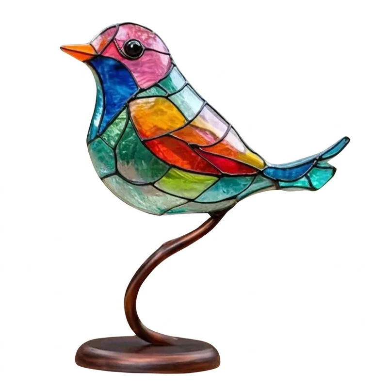 Decoratieve Glazen Vogels op Tak — Kleurrijke Bureaubladornamenten voor Natuur in je Interieur | Sansoti