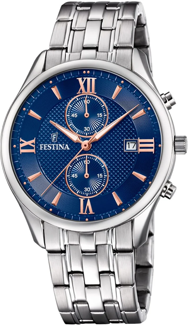 Festina Timeless Chronograph F6854/6 Herrenuhr • Blaues Zifferblatt • Hochwertiger Edelstahl