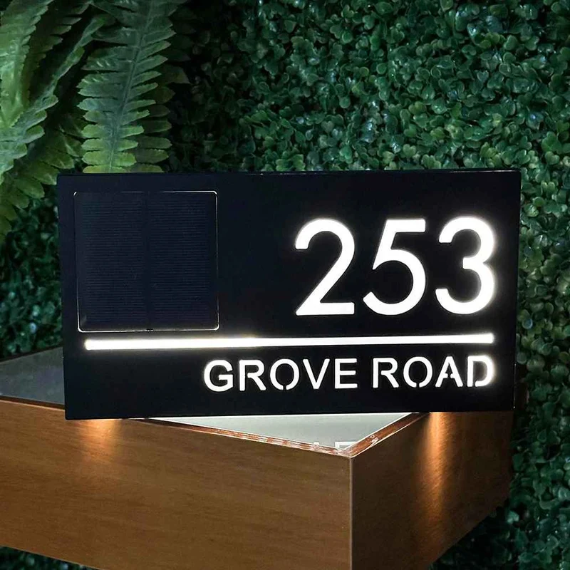 Solar LED Huisnummerbord 3D Acryl Verlicht Warmwit Modern voor Tuin & Entree | Sansoti