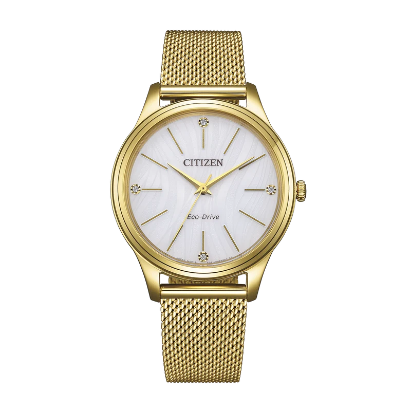 Citizen EM1222-87A Damenuhr • Eco-Drive Lichtantrieb • Elegantes Milanaise-Armband