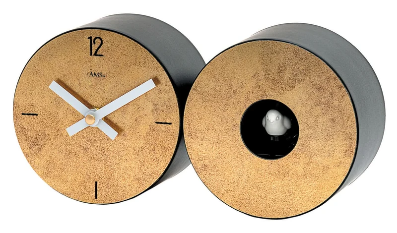 AMS Design T1311 Tischuhr • Messing-Antik Optik • Quarzwerk mit Kuckucksruf