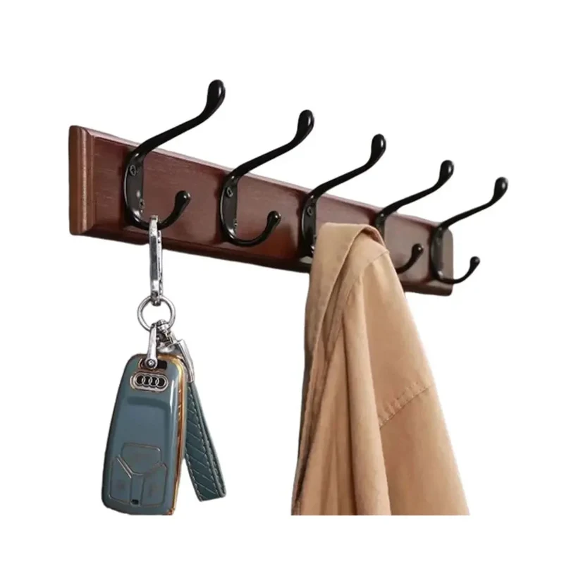 Houten Kapstok met 4 of 5 Haken voor Wandmontage in Wit Beige Bruin | Sansoti