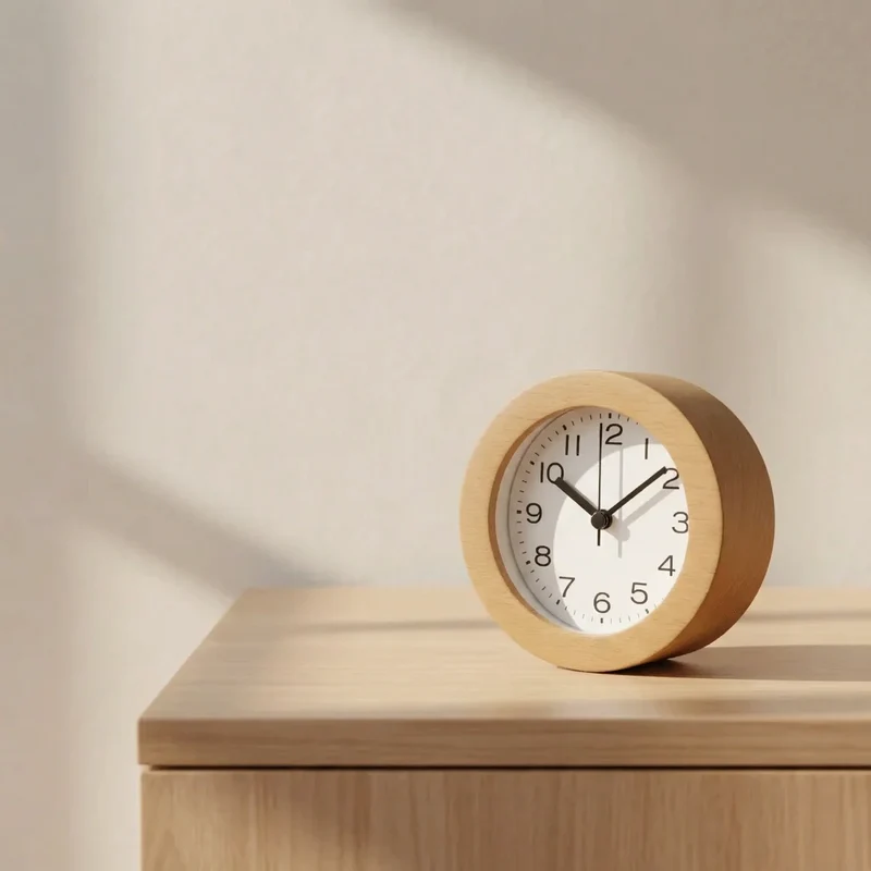 Houten Wekker Analoog Stil Uurwerk Natuurlijke Afwerking Minimalistisch Design | Sansoti