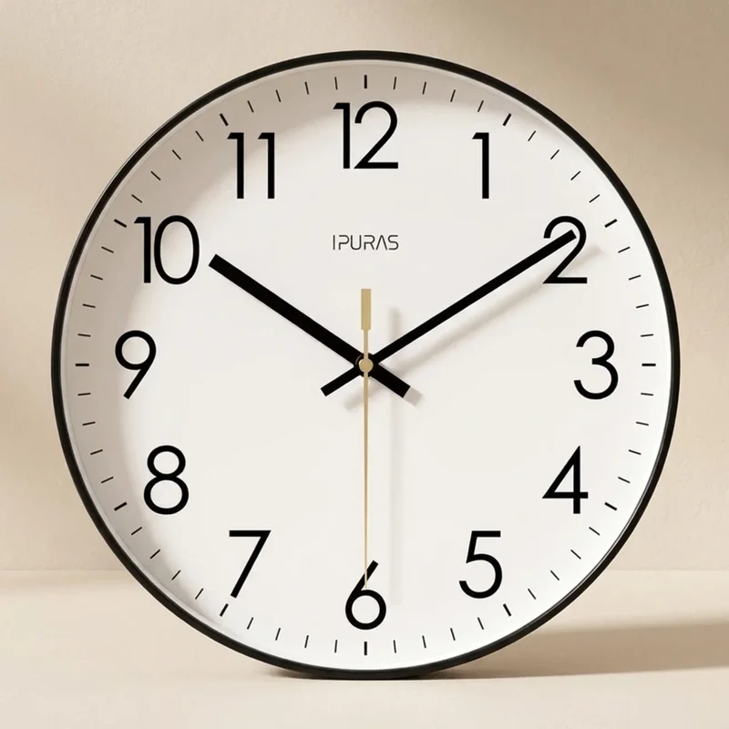 Wandklok Stil Uurwerk Minimalistisch Glas ABS Zwart Wit Goud Scandinavisch Modern Interieur 25 30 35 cm | Sansoti