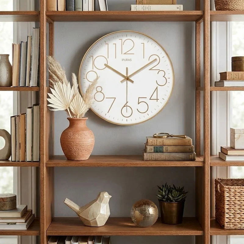 Wandklok Stil Uurwerk Minimalistisch Glas ABS Zwart Wit Goud Scandinavisch Modern Interieur 25 30 35 cm | Sansoti