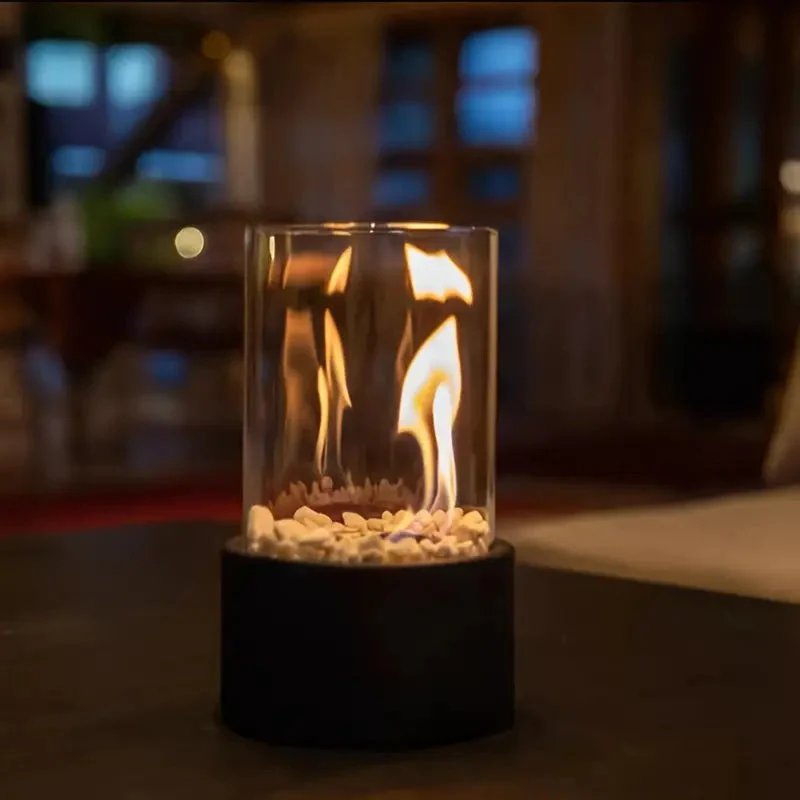 Bio-ethanol Tafelkachel Cilinder Glas met Metalen Voet Draagbaar voor Binnen en Buiten Sfeerhaard | Sansoti