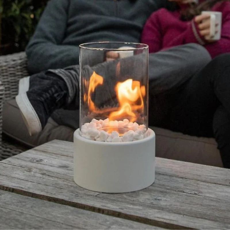 Bio-ethanol Tafelkachel Cilinder Glas met Metalen Voet Draagbaar voor Binnen en Buiten Sfeerhaard | Sansoti