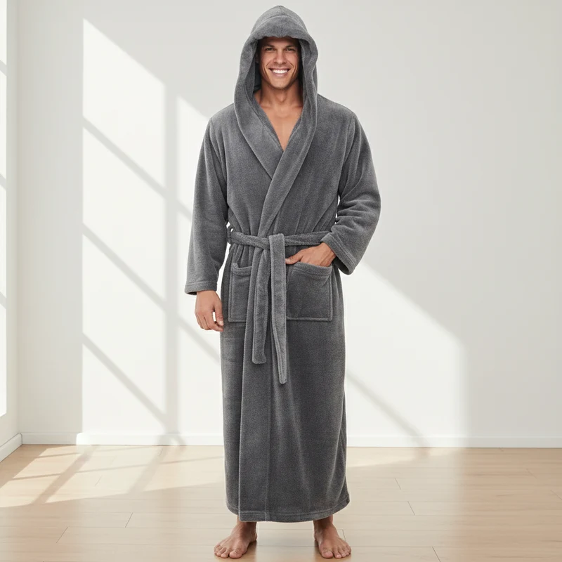 Badjas met Capuchon voor Heren – Zachte Pluche Ochtendjas in Relaxed Fit voor Warmte en Comfort | Sansoti