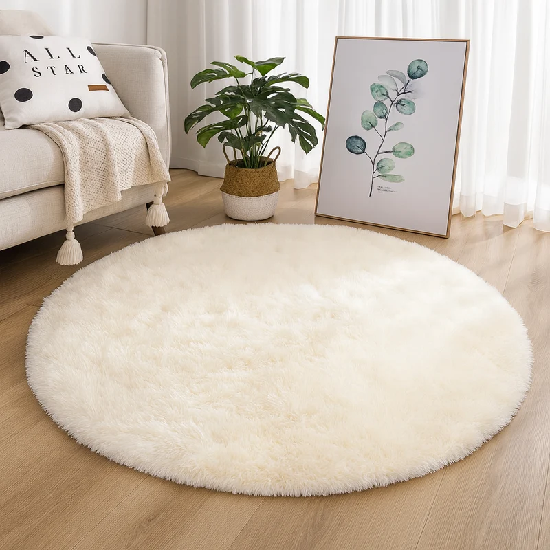 Rond Vloerkleed Zijde Wol Blend Neutrale Tinten Handgeweven Luxe Tapijt voor Woonkamer Slaapkamer Decoratief | Sansoti