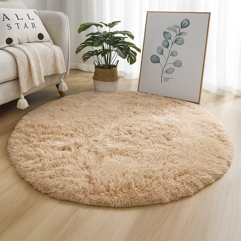Rond Vloerkleed Zijde Wol Blend Neutrale Tinten Handgeweven Luxe Tapijt voor Woonkamer Slaapkamer Decoratief | Sansoti