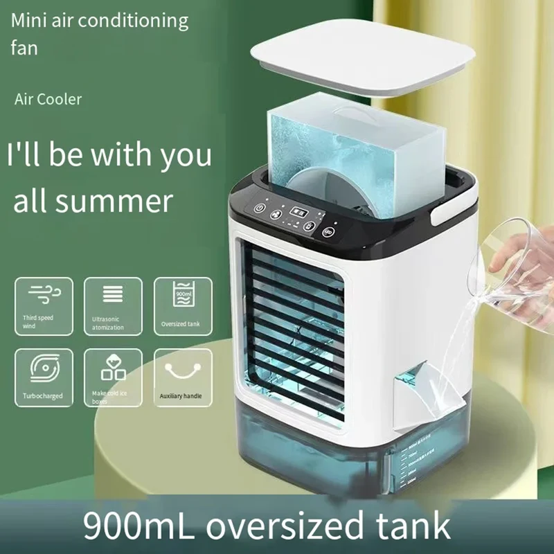 Mobiele Aircooler met Waterreservoir 900ml – Mini Luchtkoeler met Verneveling & LED – 3 Standen – Draagbare Airco voor Slaapkamer & Bureau | Sansoti