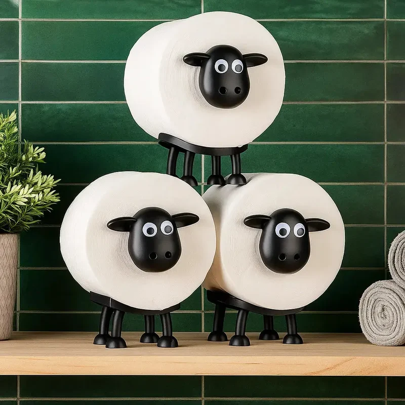 Schaap Toiletpapierhouder 3D-Geprint Vrijstaand Zwart PLA Badkamer WC Decoratief Design | Sansoti
