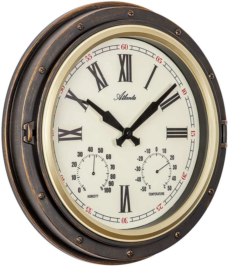 Atlanta Wanduhr 40x40x6 cm Kunststoff • Temperaturanzeige • Feuchtigkeitsanzeige