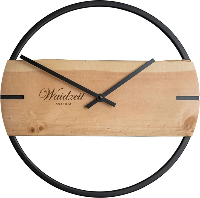 Waidzeit Wanduhr 30,5 cm Ø Holz • Echtholz • Präzises Junghans Quarzwerk