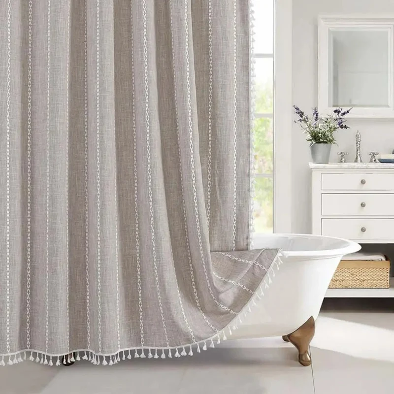 Linnen Douchegordijn Boho Kwasten Landelijke Stijl 180x180 cm | Sansoti