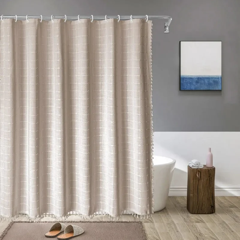 Linnen Douchegordijn Boho Kwasten Landelijke Stijl 180x180 cm | Sansoti