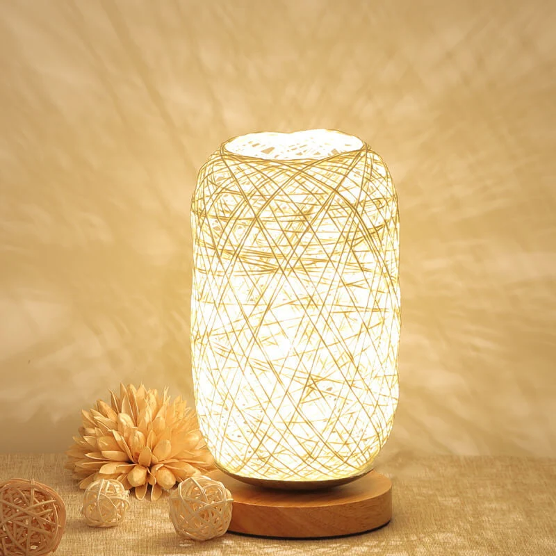 Scandinavische Tafellamp met Natuurlijke Rotan & Houtafwerking Japandi-Stijl | Sansoti