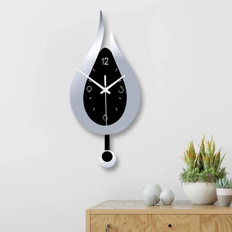 Acryl Slinger Wandklok met Stil Uurwerk – Moderne Waterdruppelvorm in Metaal voor Woonkamer en Slaapkamer | Sansoti