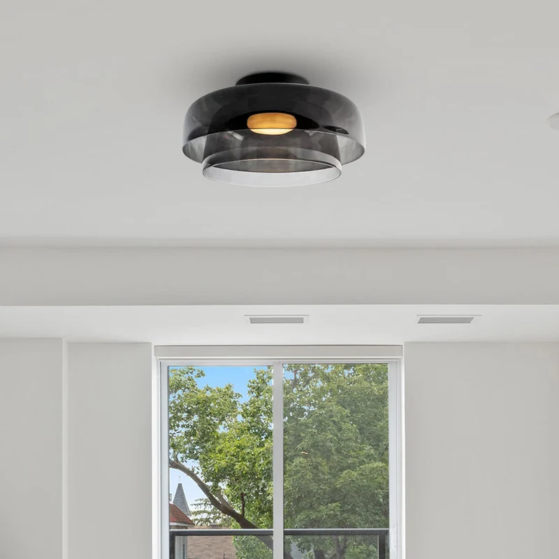 Design Glazen Plafondlamp met Gelaagde Structuur — Elegant Lichtspel voor Eetkamer, Woonkamer en Slaapkamer | Sansoti