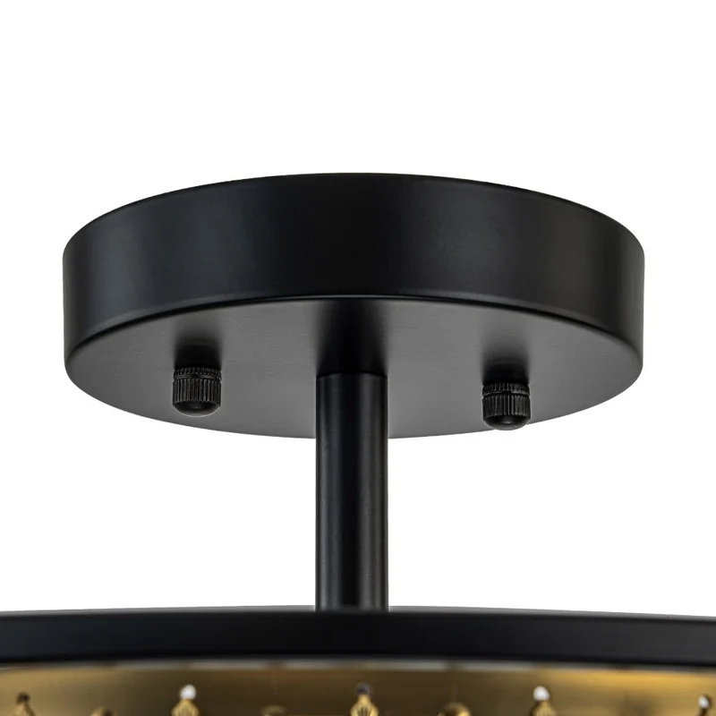 Minimalistische Semi-Plafondlamp met Kristallen Accenten 3-Lichtpunten Zwart-Gouden Afwerking Drumvormig Frame E12 Fitting | Sansoti